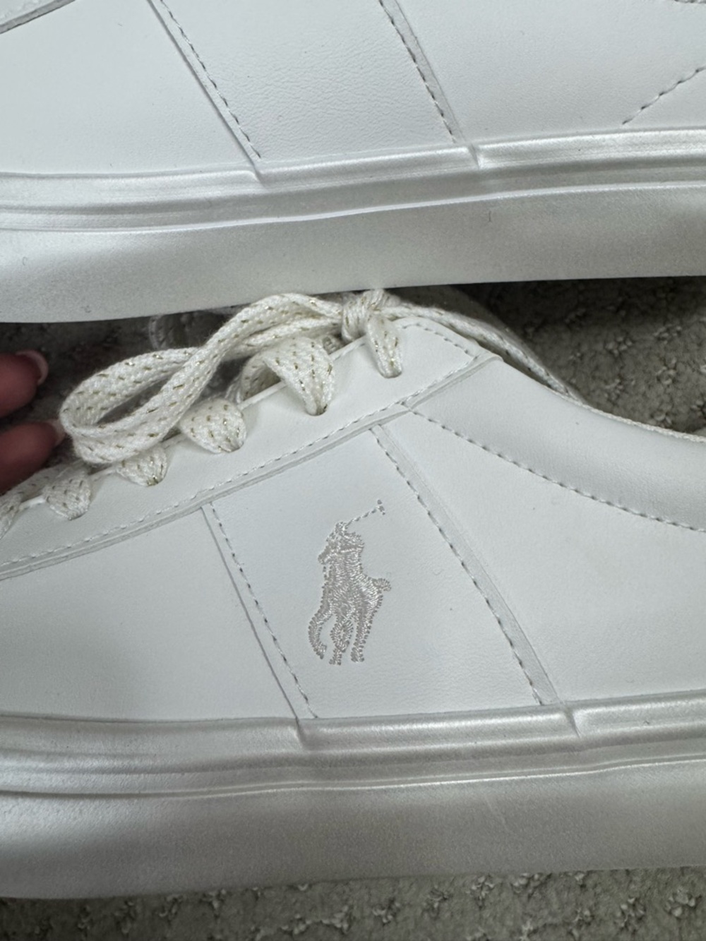 Size 3 Polo Ralph Lauren White Leather Sneakers Kids - Picture 3 of 9